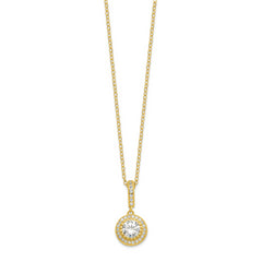 Sterling Silver Polished Gold-tone CZ 18in Necklace/Post Earrings Set