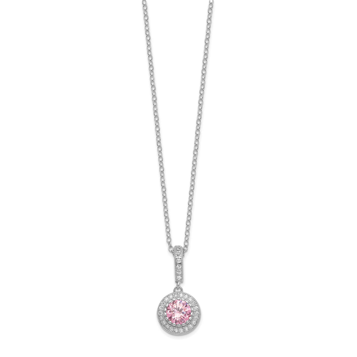 Sterling Silver Polished Rhodium-plated CZ 18in Necklace/Post Earrings Set