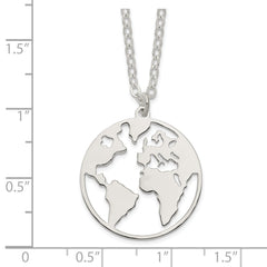 Sterling Silver Polished/Satin World w/.75 in ext Necklace