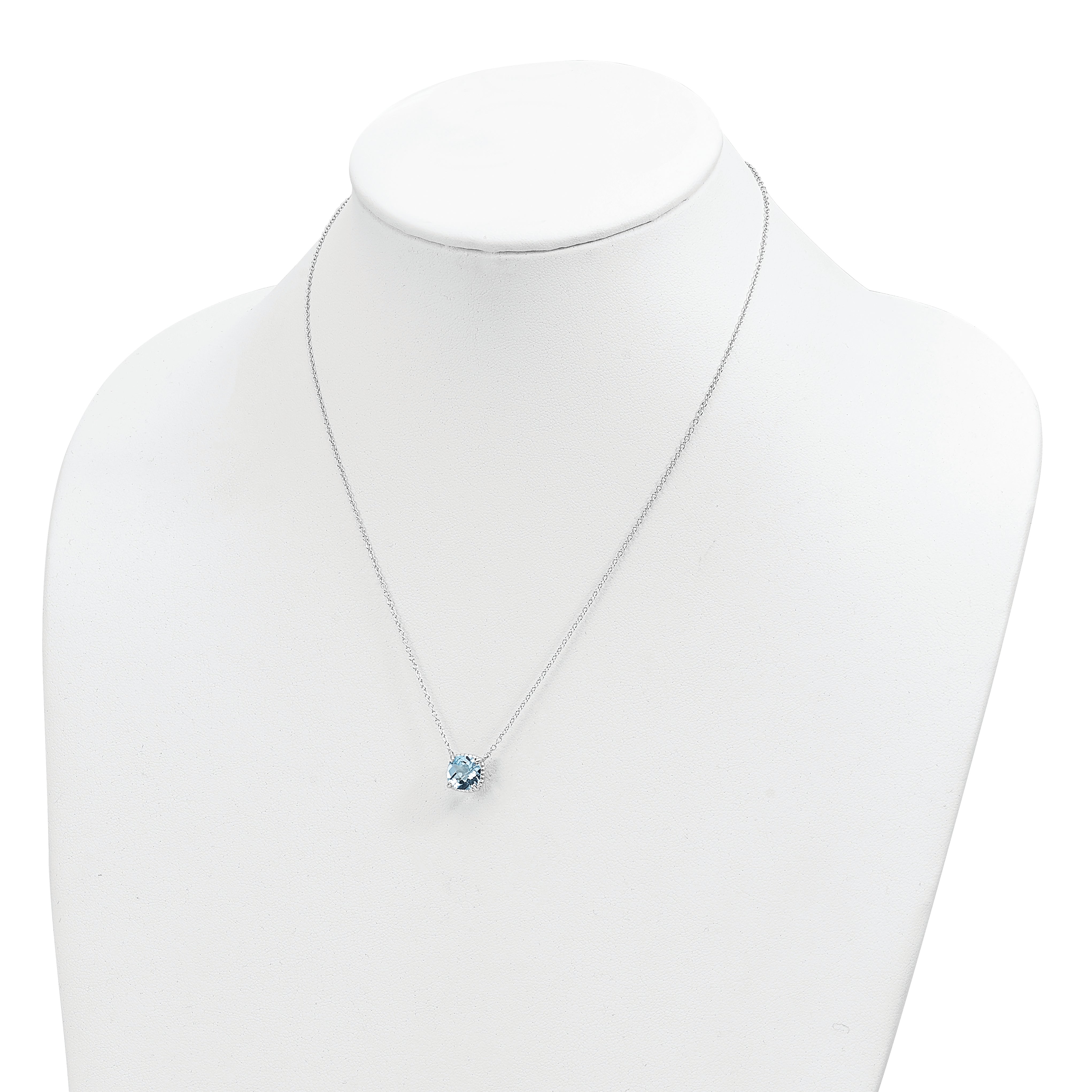 Sterling Silver Rhodium-plated Square Blue Topaz w/2 in ext. Necklace