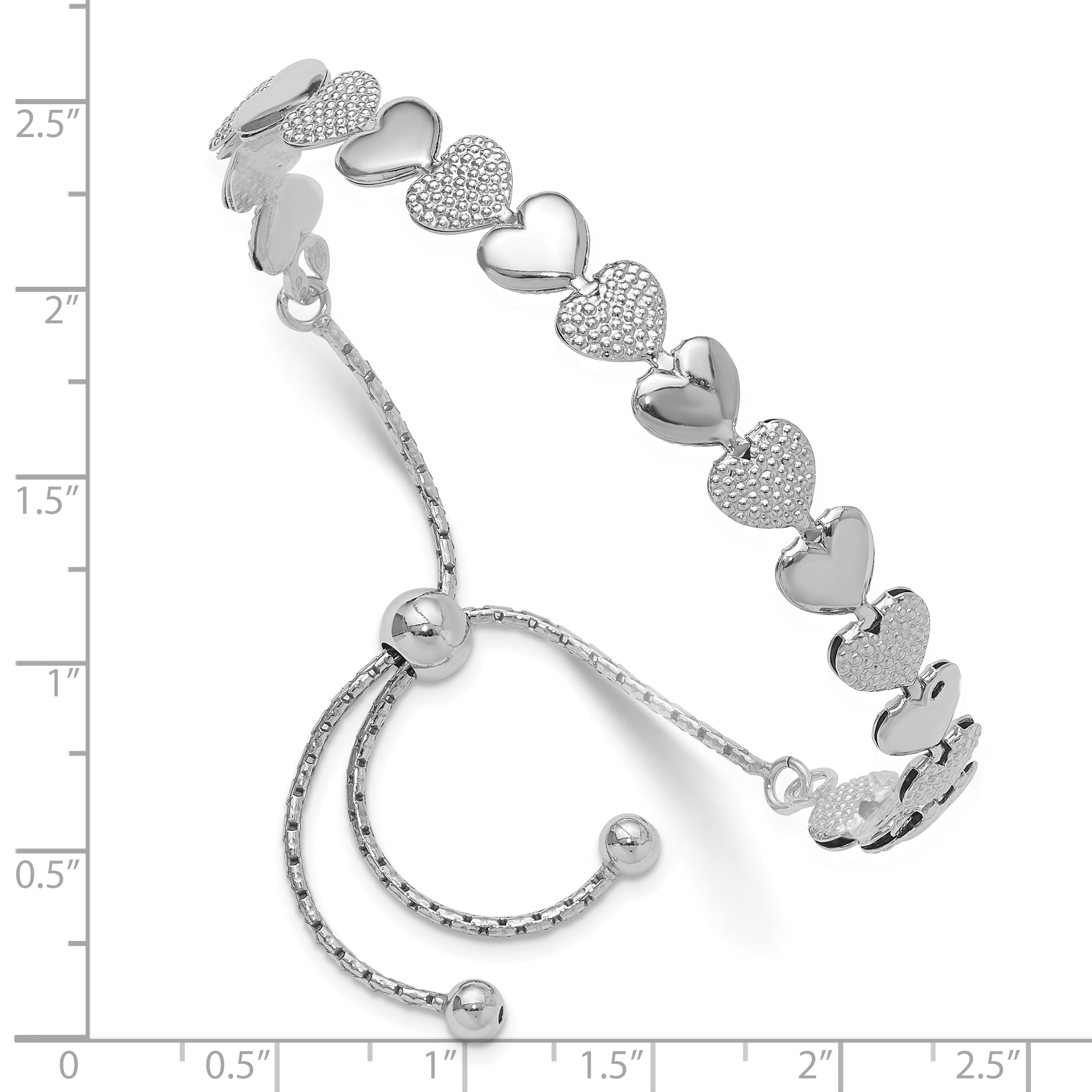 Sterling Silver Rhodium-plated Adjustable Bolo Hearts Bracelet