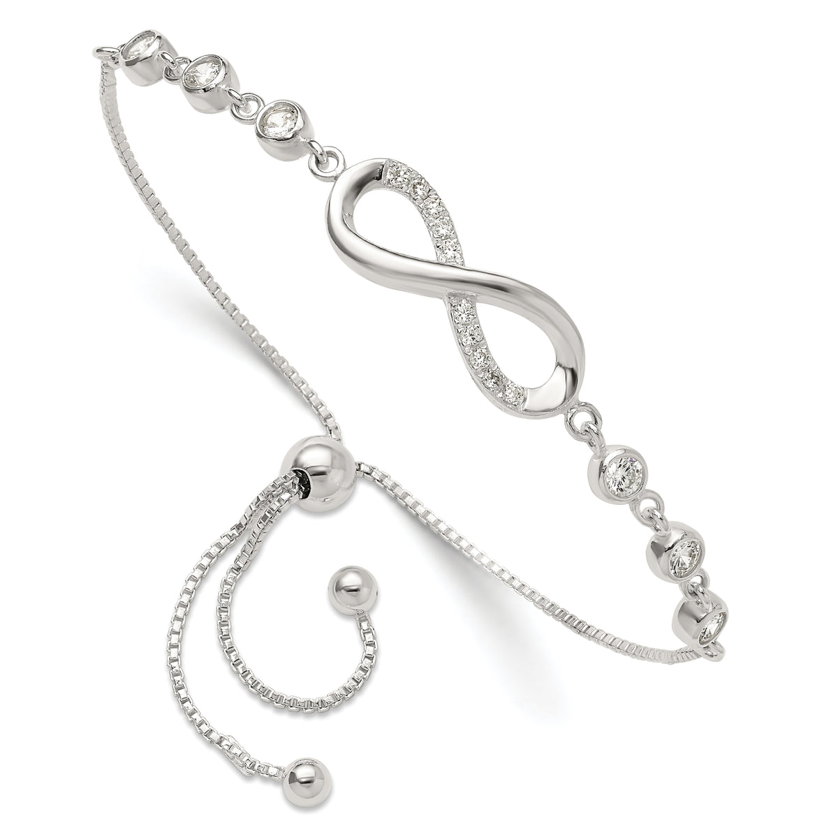 Sterling Silver Polished CZ Infinity Adjustable Bracelet