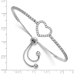 Sterling Silver Rhodium-plated CZ Heart Adjustable Bracelet