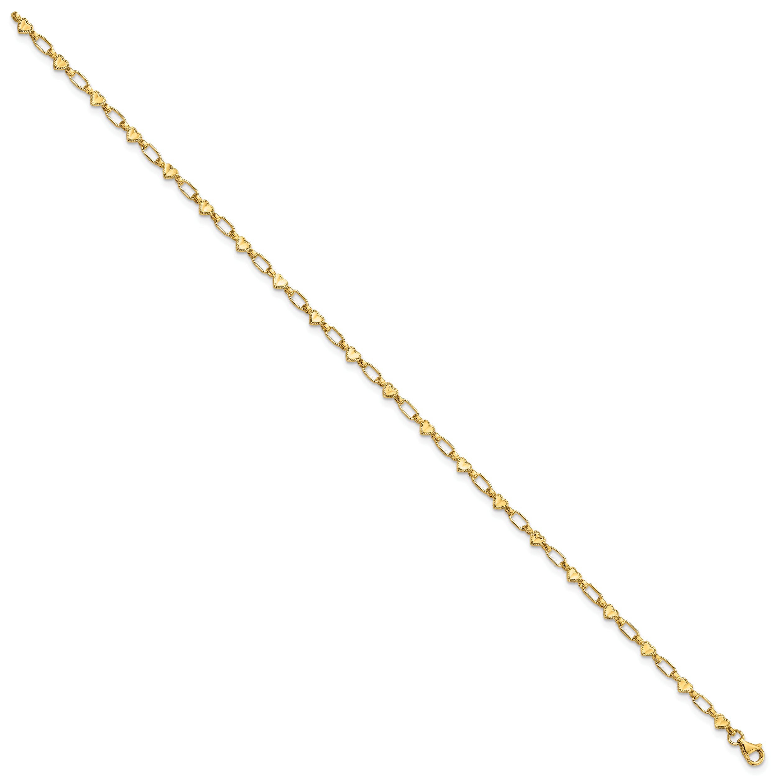 Sterling Silver Gold-tone Heart Link 10in Anklet