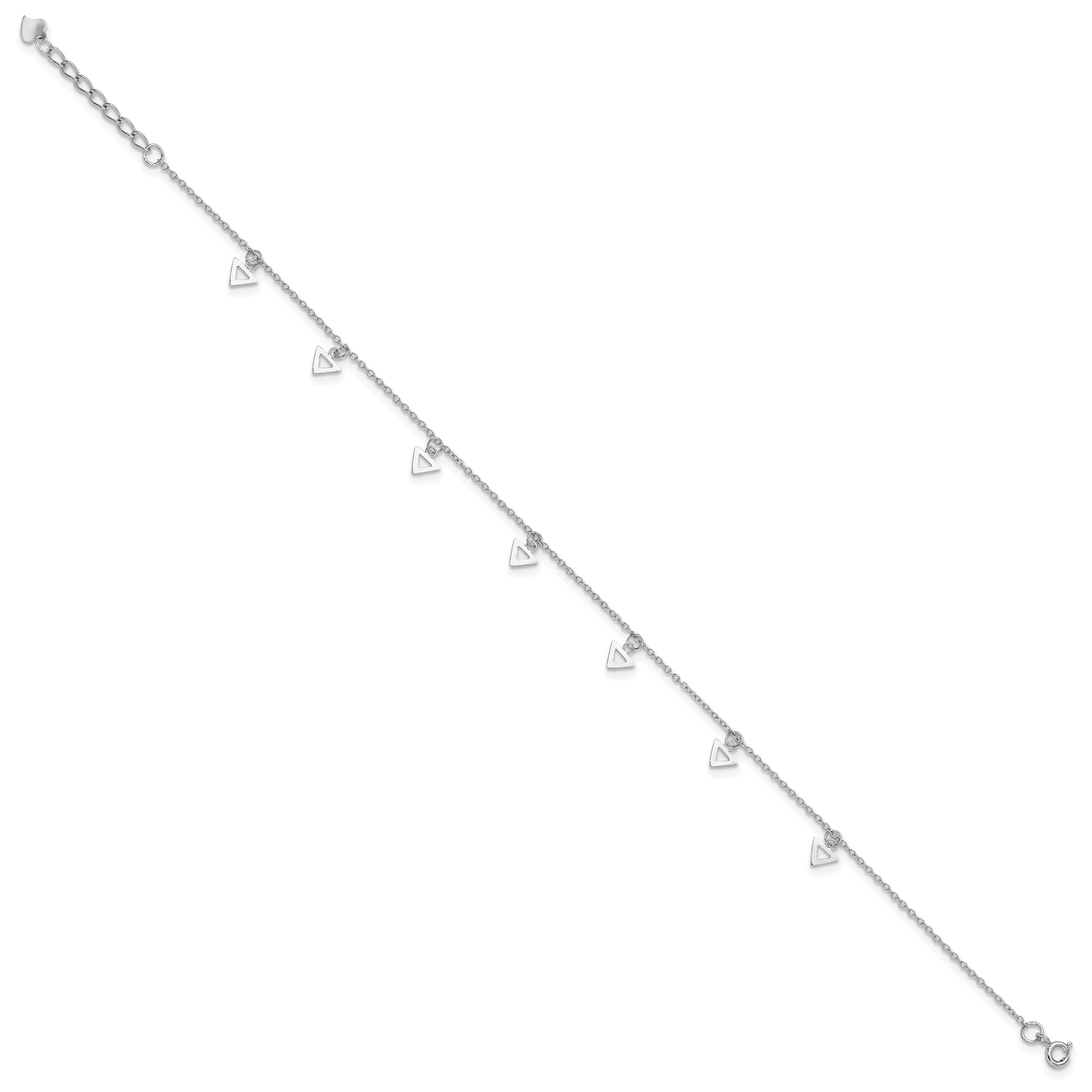 Sterling Silver Rhodium-plated Polished Triangle 9.5in Plus 1in ext. Anklet