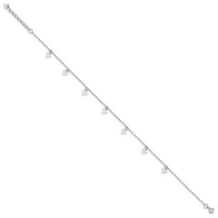 Sterling Silver Rhodium-plated Polished Triangle 9.5in Plus 1in ext. Anklet