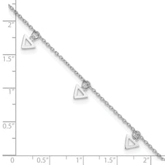 Sterling Silver Rhodium-plated Polished Triangle 9.5in Plus 1in ext. Anklet