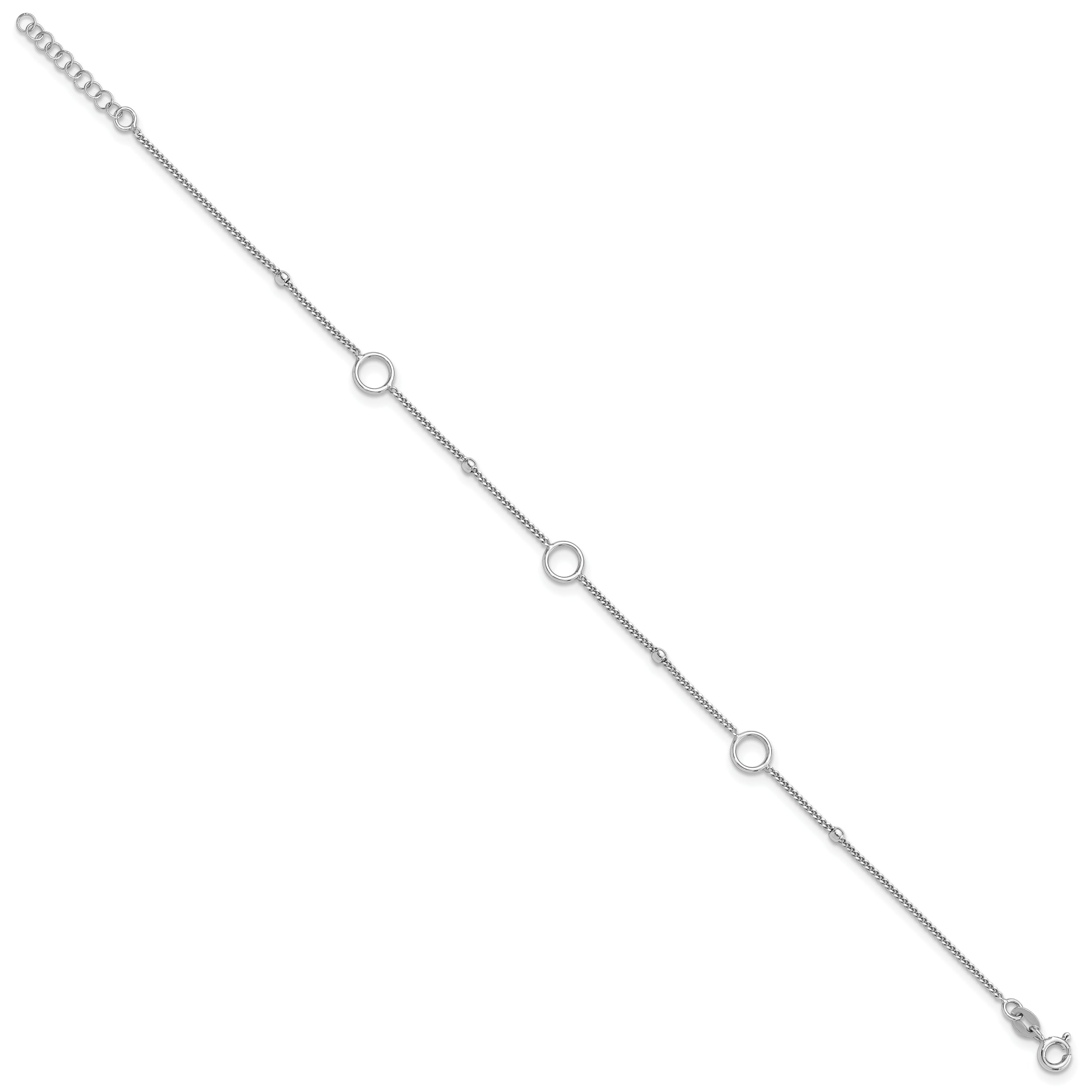 Sterling Silver Rhodium-plated Rings and Beads 9in Plus 1in ext Anklet