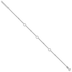 Sterling Silver Rhodium-plated Rings and Beads 9in Plus 1in ext Anklet