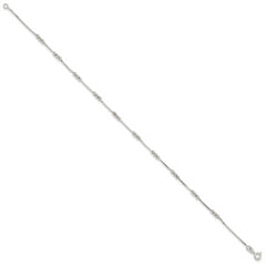 Sterling Silver Polished Beaded Box 10in Anklet