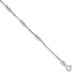 Sterling Silver Polished Beaded Box 10in Anklet