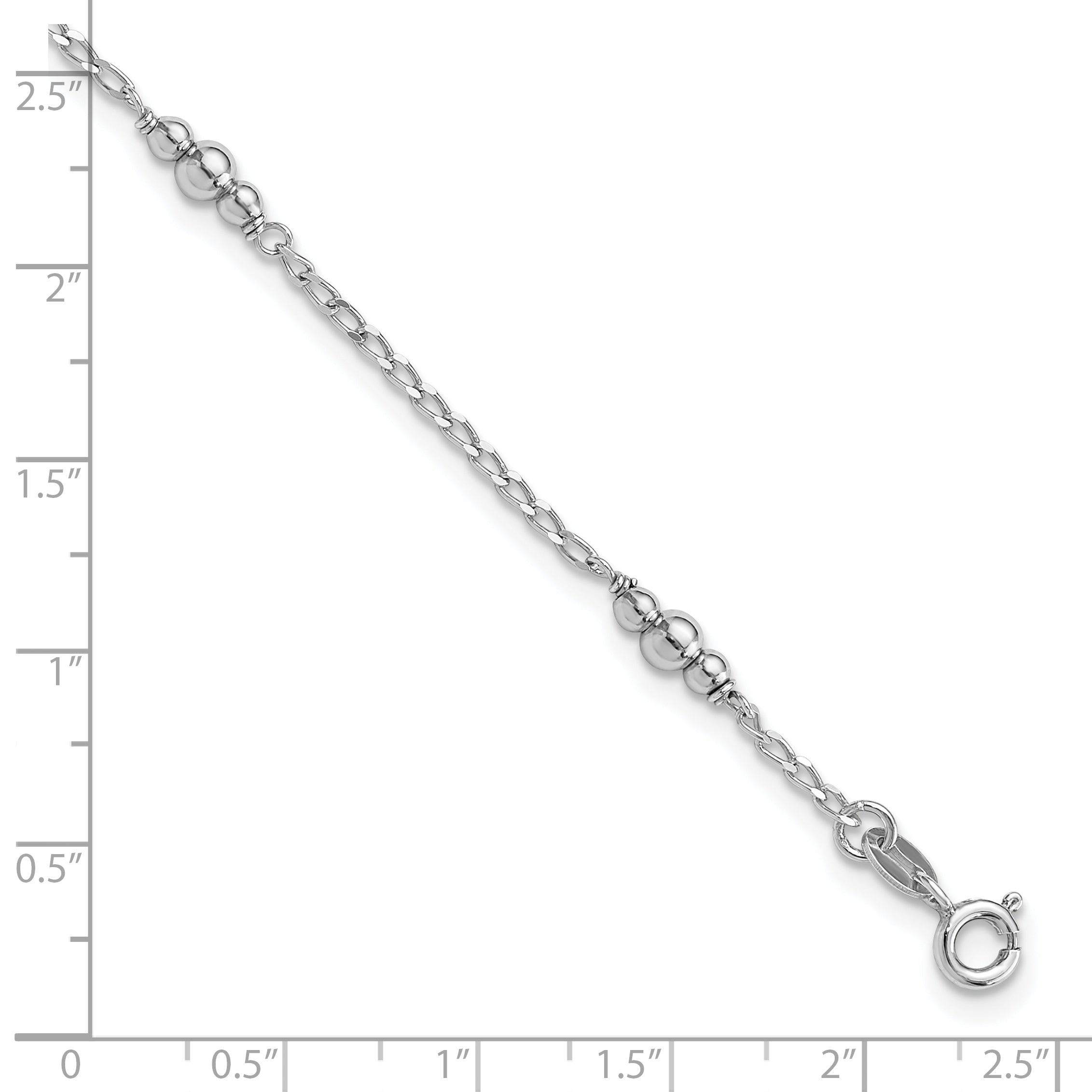 Sterling Silver Rhodium-plated Polished Beaded 9in Plus 1 in ext Anklet