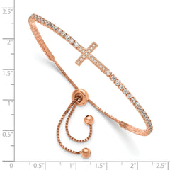 Sterling Silver Rose-tone CZ Sideways Cross Adjustable Bracelet