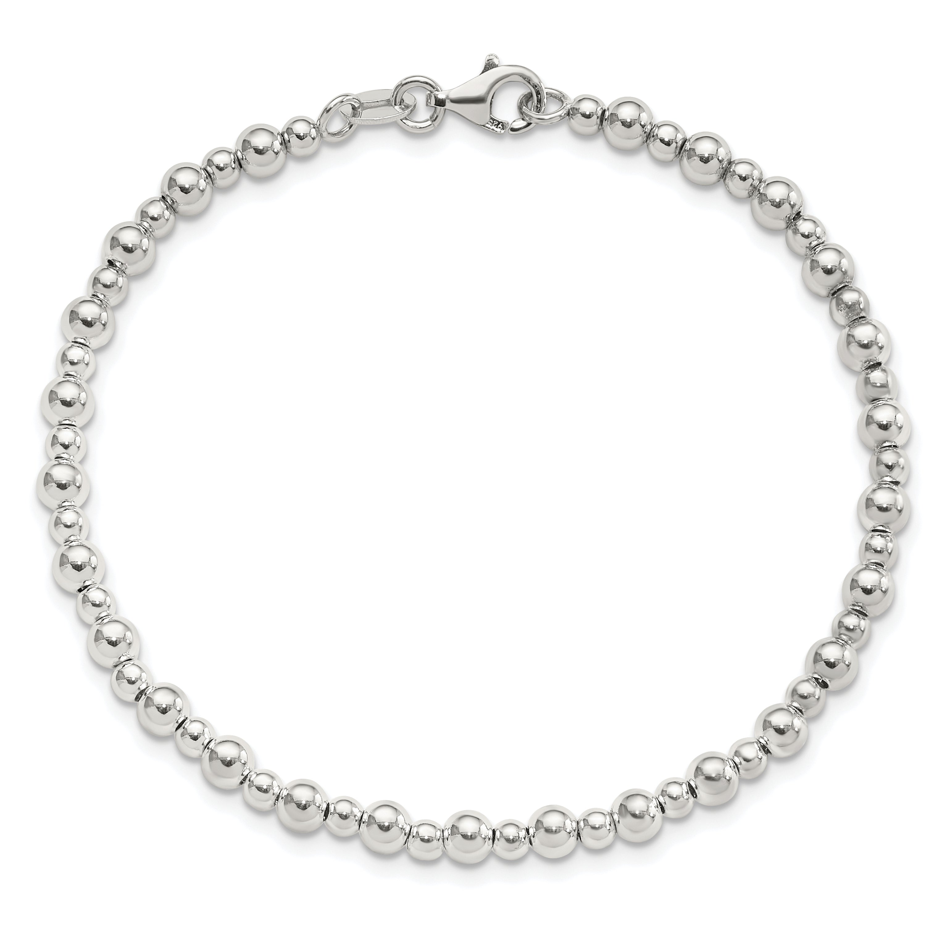 Sterling Silver Rhodium-plated Beaded 7.5in Bracelet - 7.5