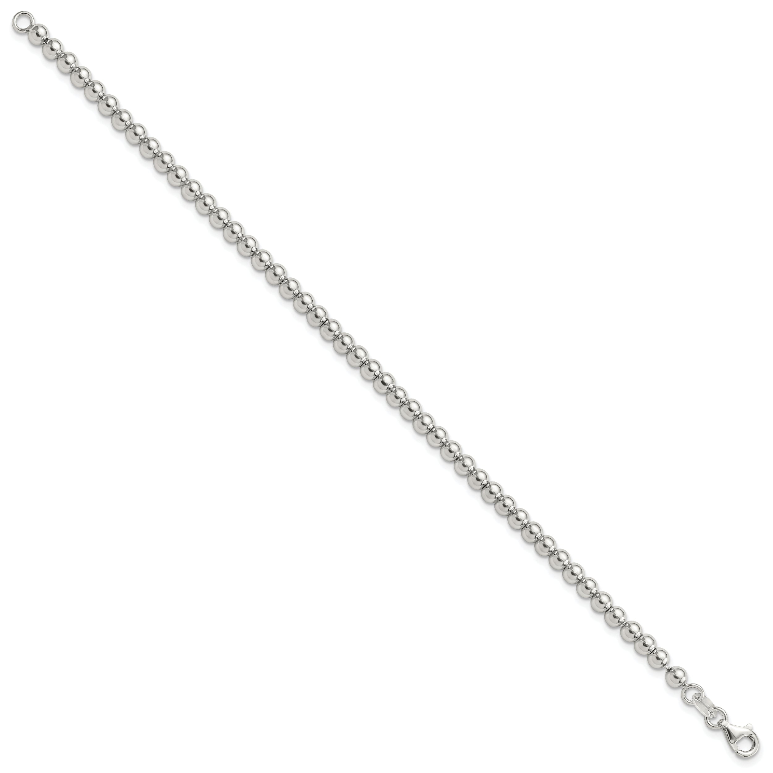 Sterling Silver Rhodium-plated 4mm Beaded 7.5in Bracelet - 7.5