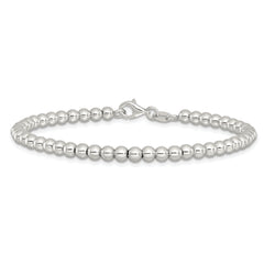 Sterling Silver Rhodium-plated 4mm Beaded 7.5in Bracelet - 7.5