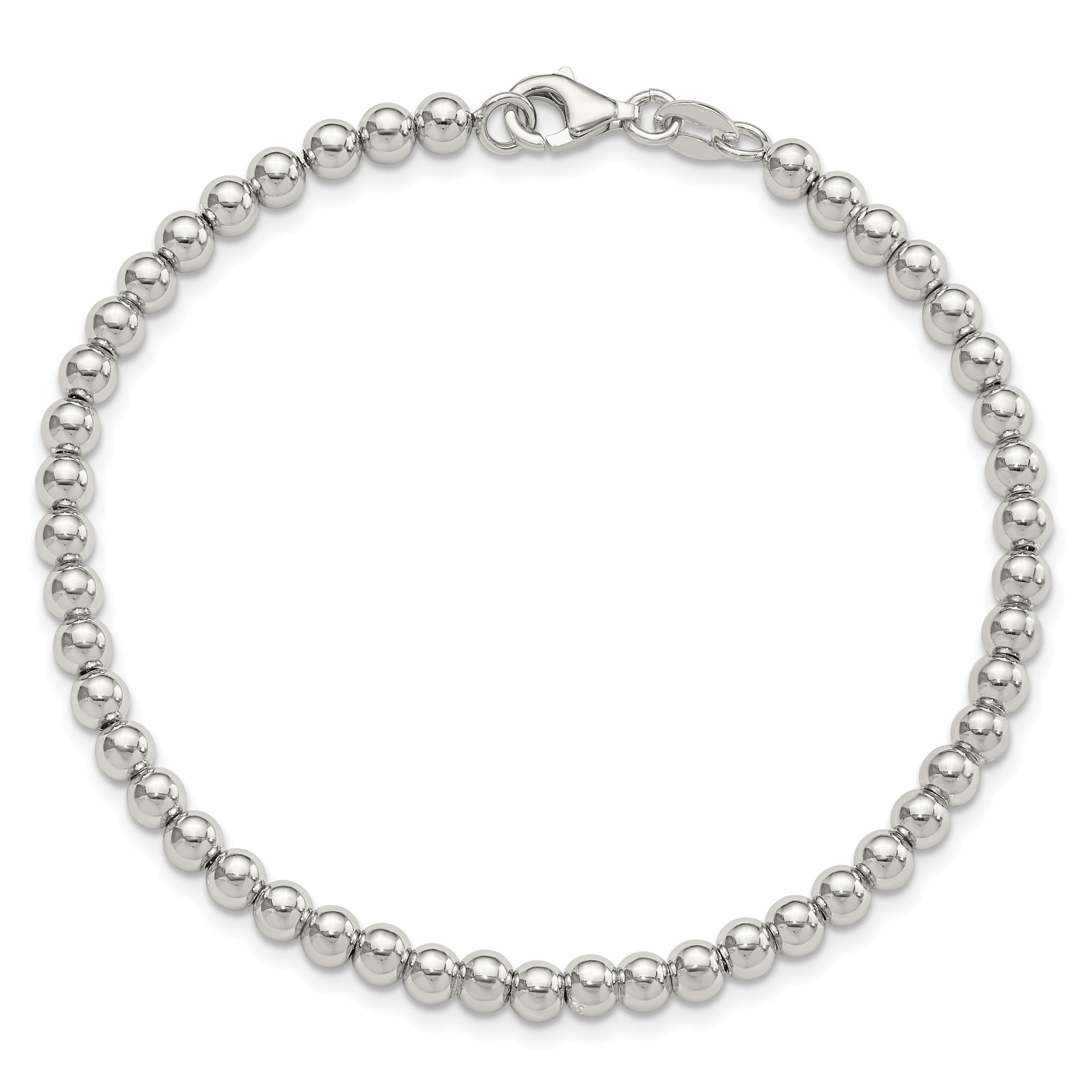 Sterling Silver Rhodium-plated 4mm Beaded 7.5in Bracelet - 7.5