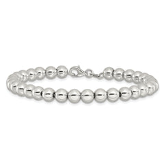 Sterling Silver Rhodium-plated 6mm Beaded 7.5in Bracelet - 7.5