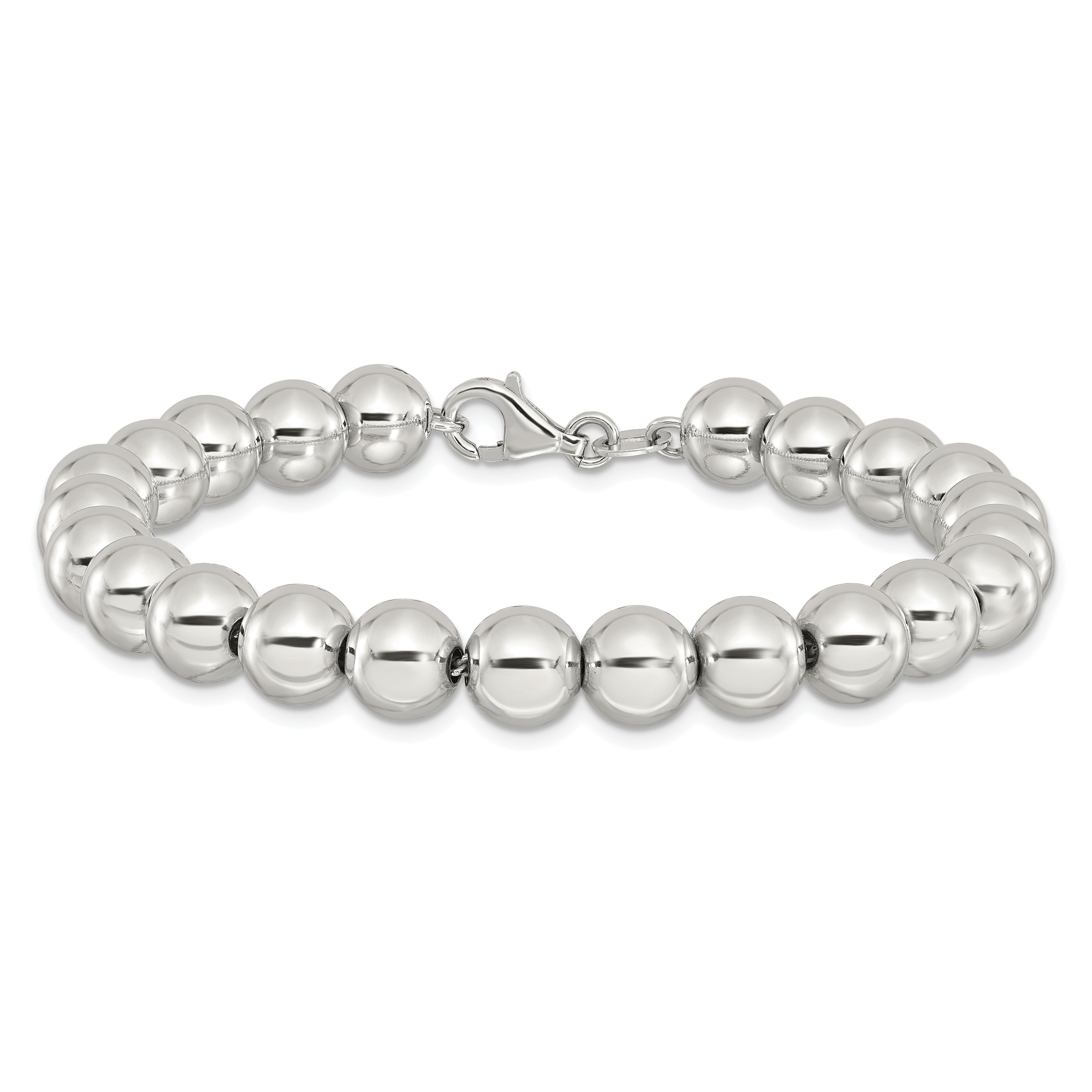 Sterling Silver Rhodium-plated 8mm Beaded 7.5in Bracelet - 7.5