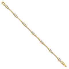 Sterling Silver Gold-tone CZ 7in Bracelet - 8