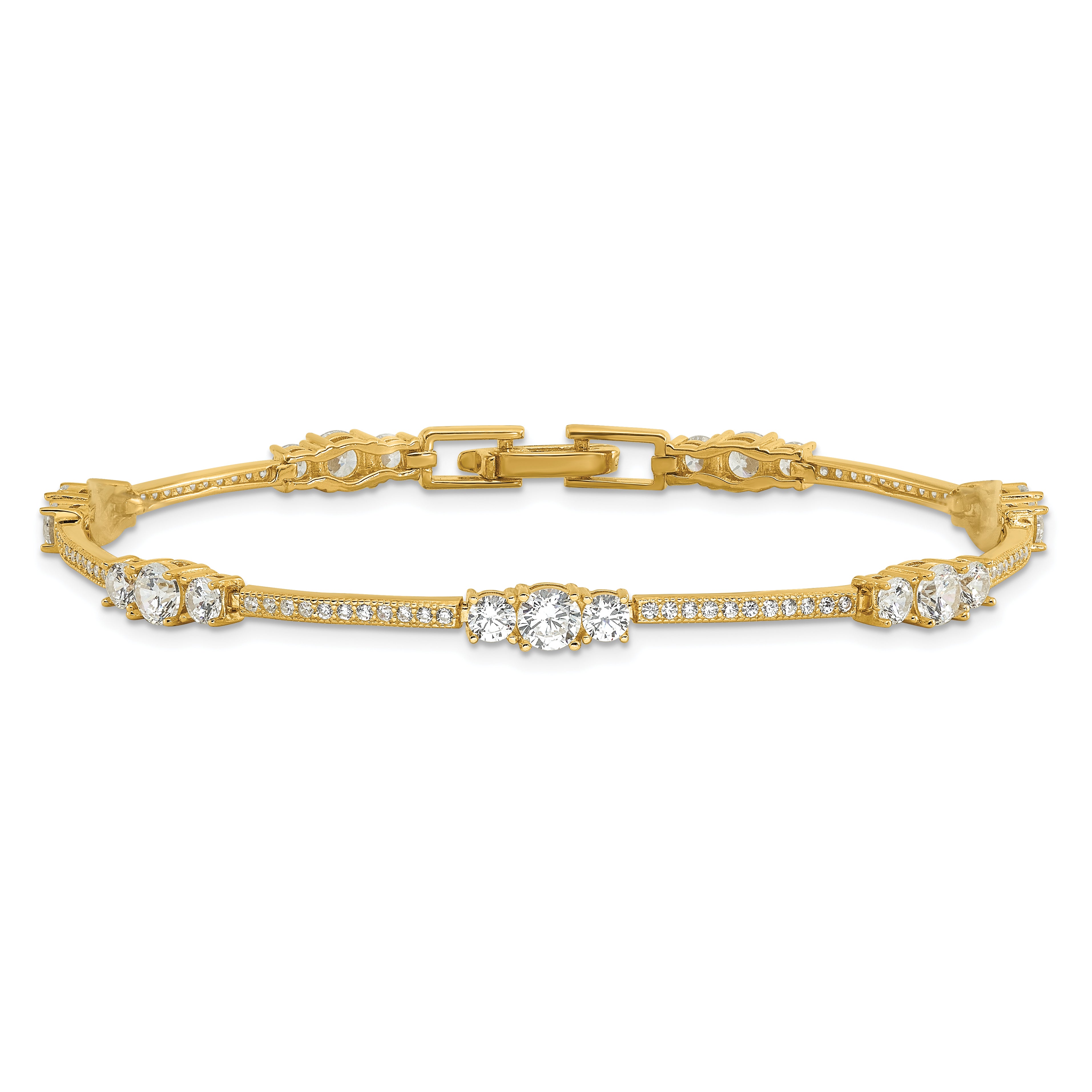 Sterling Silver Gold-tone CZ 7in Bracelet - 8