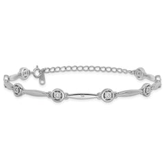 Sterling Silver Rhodium-plated Polished CZ w/ 2.25in ext. Bracelet - 8