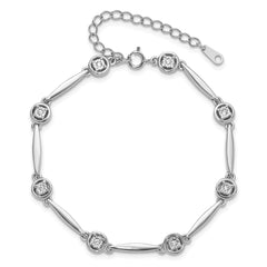Sterling Silver Rhodium-plated Polished CZ w/ 2.25in ext. Bracelet - 8