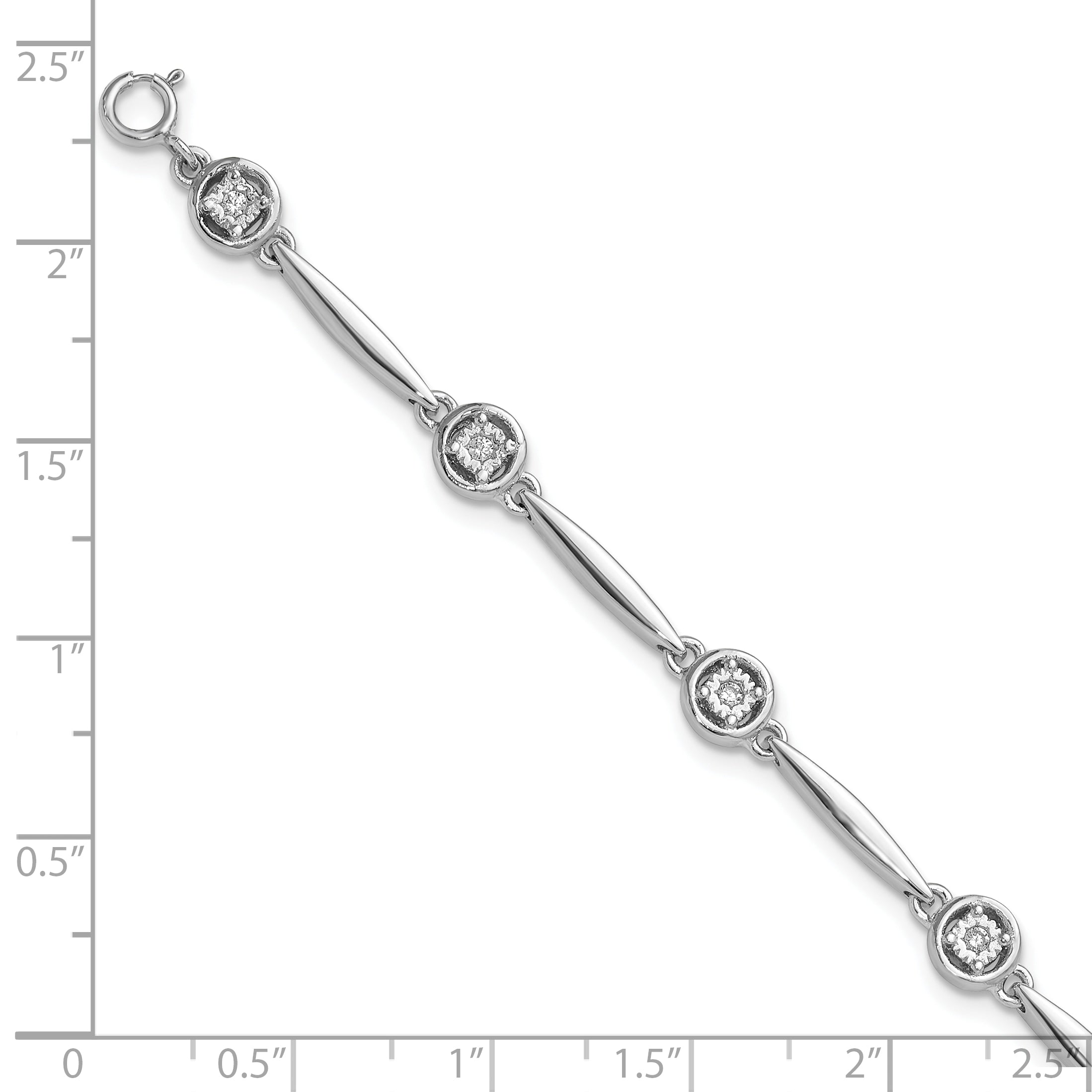 Sterling Silver Rhodium-plated Polished CZ w/ 2.25in ext. Bracelet - 8