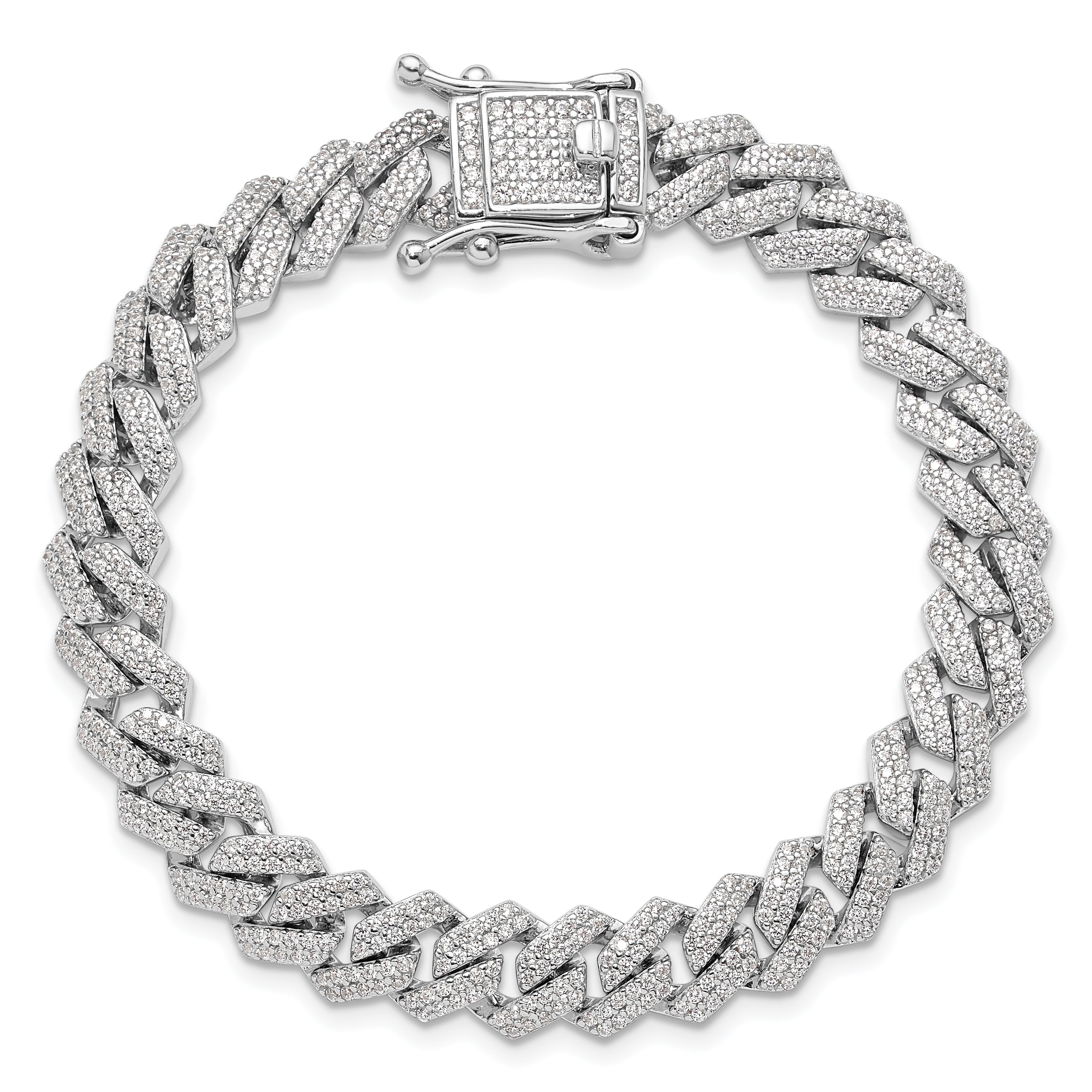 Sterling Silver Rhodium-plated Micro Pav‚ CZ Monaco Link 7.5in Bracelet