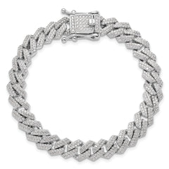 Sterling Silver Rhodium-plated Micro Pav‚ CZ Monaco Link 7.5in Bracelet