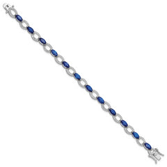 Sterling Silver Rhodium-plated White and Blue CZ Link Bracelet - 8