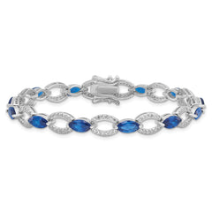 Sterling Silver Rhodium-plated White and Blue CZ Link Bracelet - 8