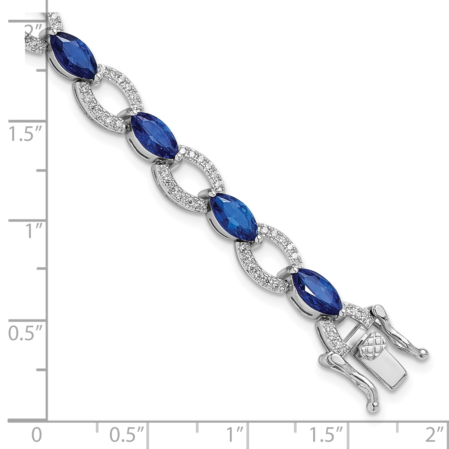 Sterling Silver Rhodium-plated White and Blue CZ Link Bracelet - 8