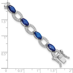 Sterling Silver Rhodium-plated White and Blue CZ Link Bracelet - 8