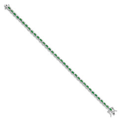 Sterling Silver Rhodium-plated with Green and White CZ 7.5in Bracelet - 8
