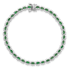 Sterling Silver Rhodium-plated with Green and White CZ 7.5in Bracelet - 8