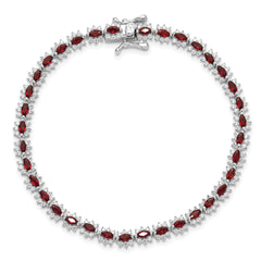 Sterling Silver Rhodium-plated with Red and White CZ 7.5in Bracelet - 8