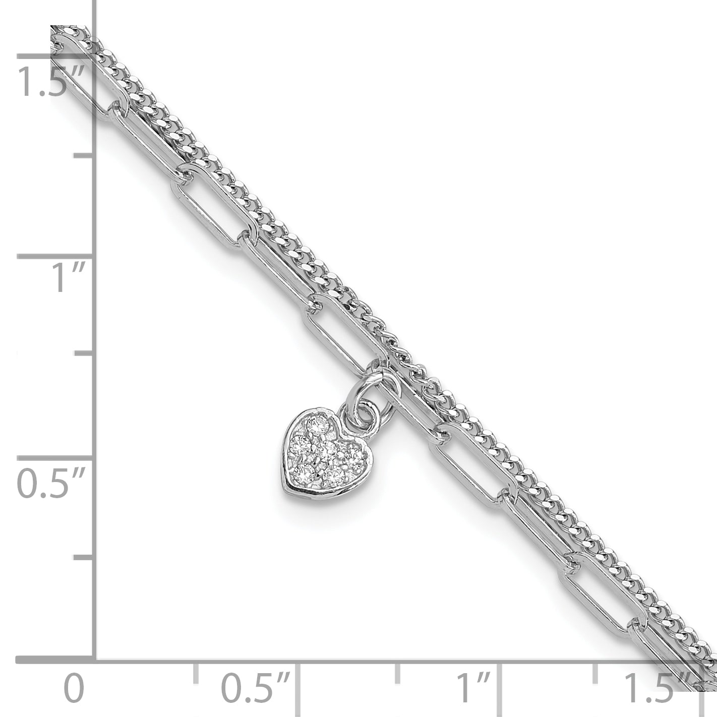 Sterling Silver Rhodium-plated CZ Heart 6.75in w/1in ext. Bracelet