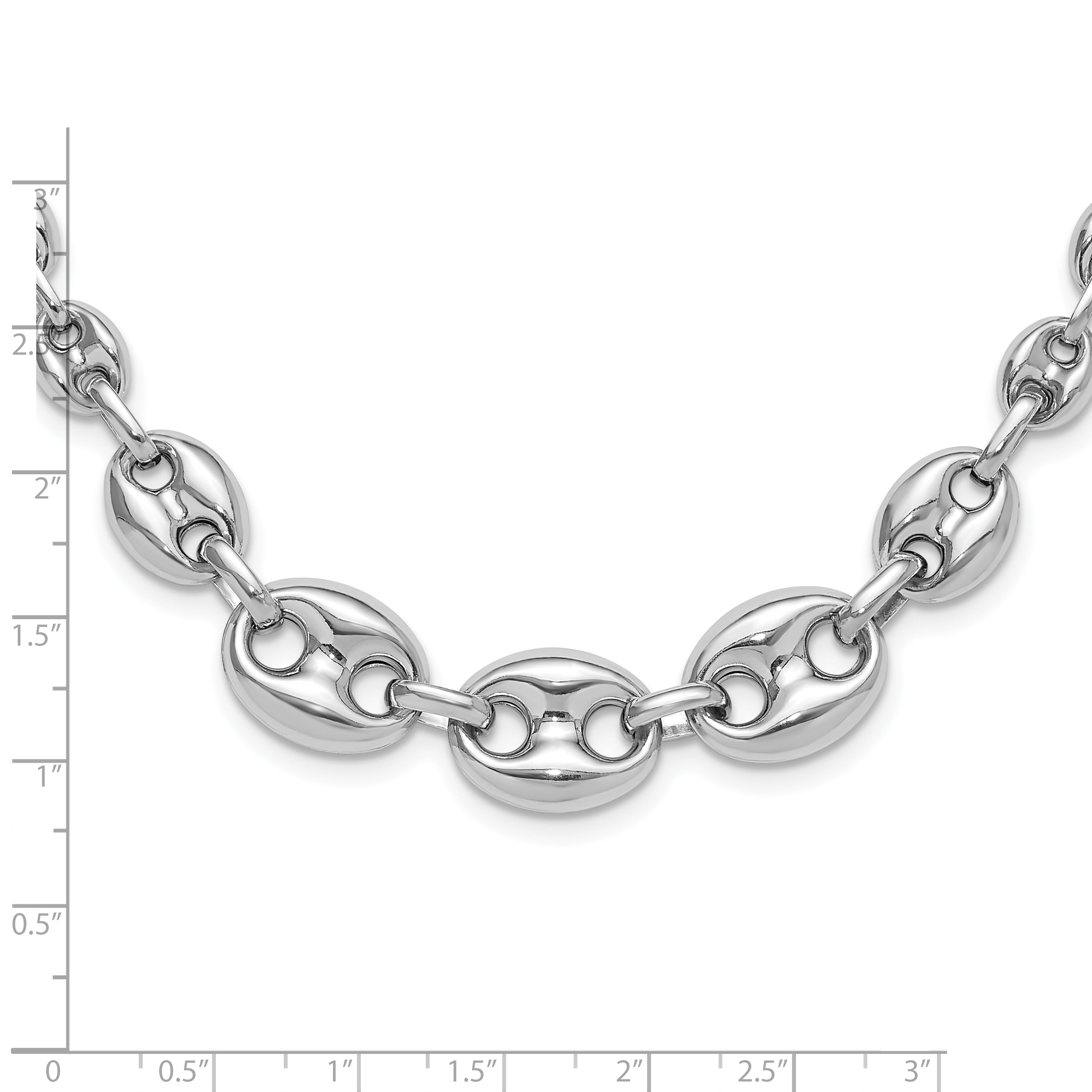 Sterling Silver Rh-plated Hollow Graduated Marina Link 17in Necklace