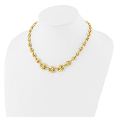 Sterling Silver Gold-tone Hollow Graduated Marina Link 17in Necklace
