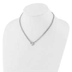 Sterling Silver Rhod-plated Heart Clasp Fancy D/C Curb 16.5in Necklace