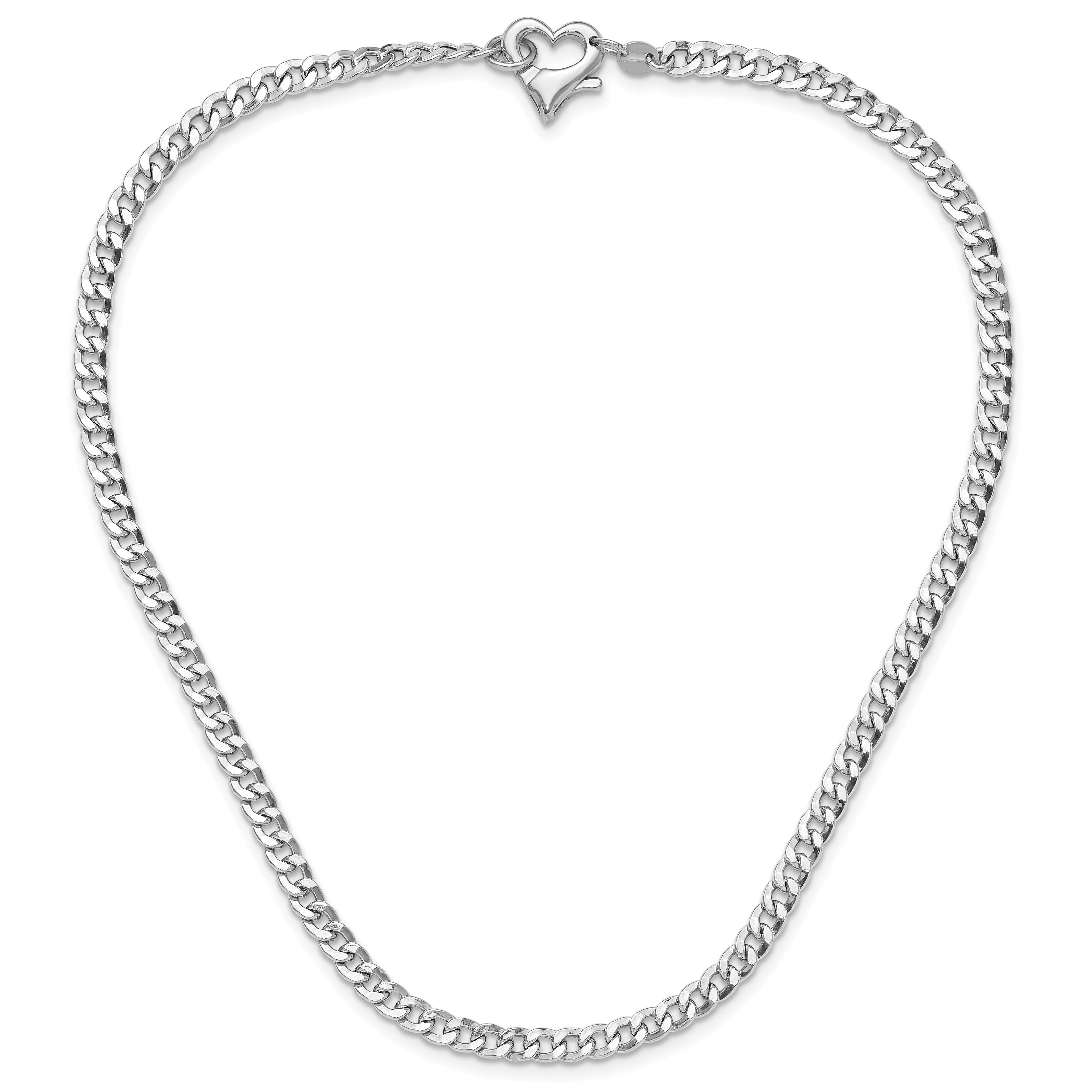 Sterling Silver Rhod-plated Heart Clasp Fancy D/C Curb 16.5in Necklace
