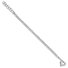 Sterling Silver Rhod-plated Heart Clasp D/C Curb 6.5in w/1in ext Bracelet