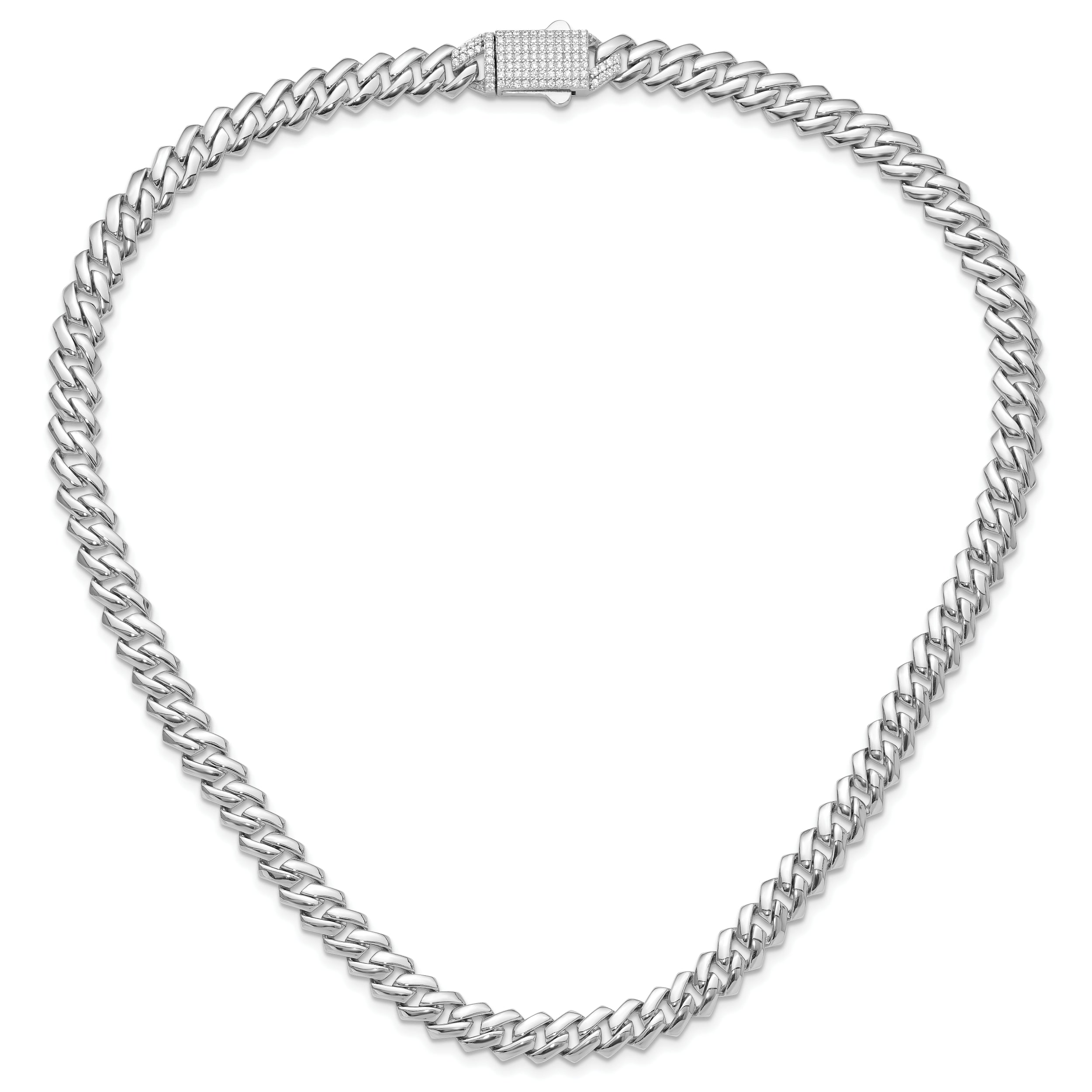 Sterling Silver Rhodium-plated 9mm Monaco Link CZ Clasp 20in Necklace
