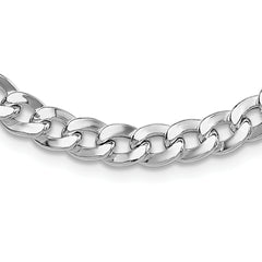 Sterling Silver Rh-plated 7.25mm Circle Clasp Curb Link 16in Necklace
