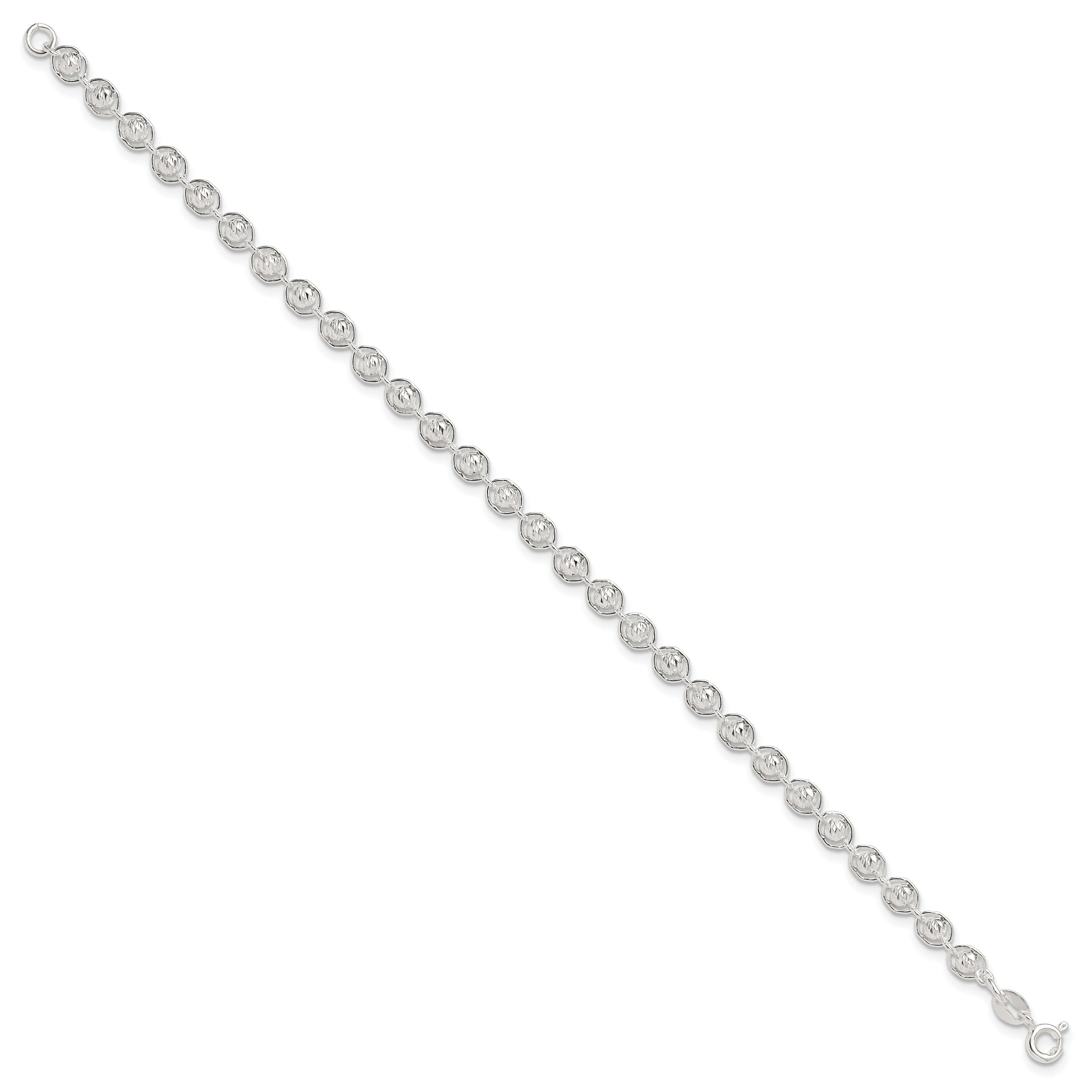 Sterling Silver Polished and Diamond Cut Beaded Bracelet