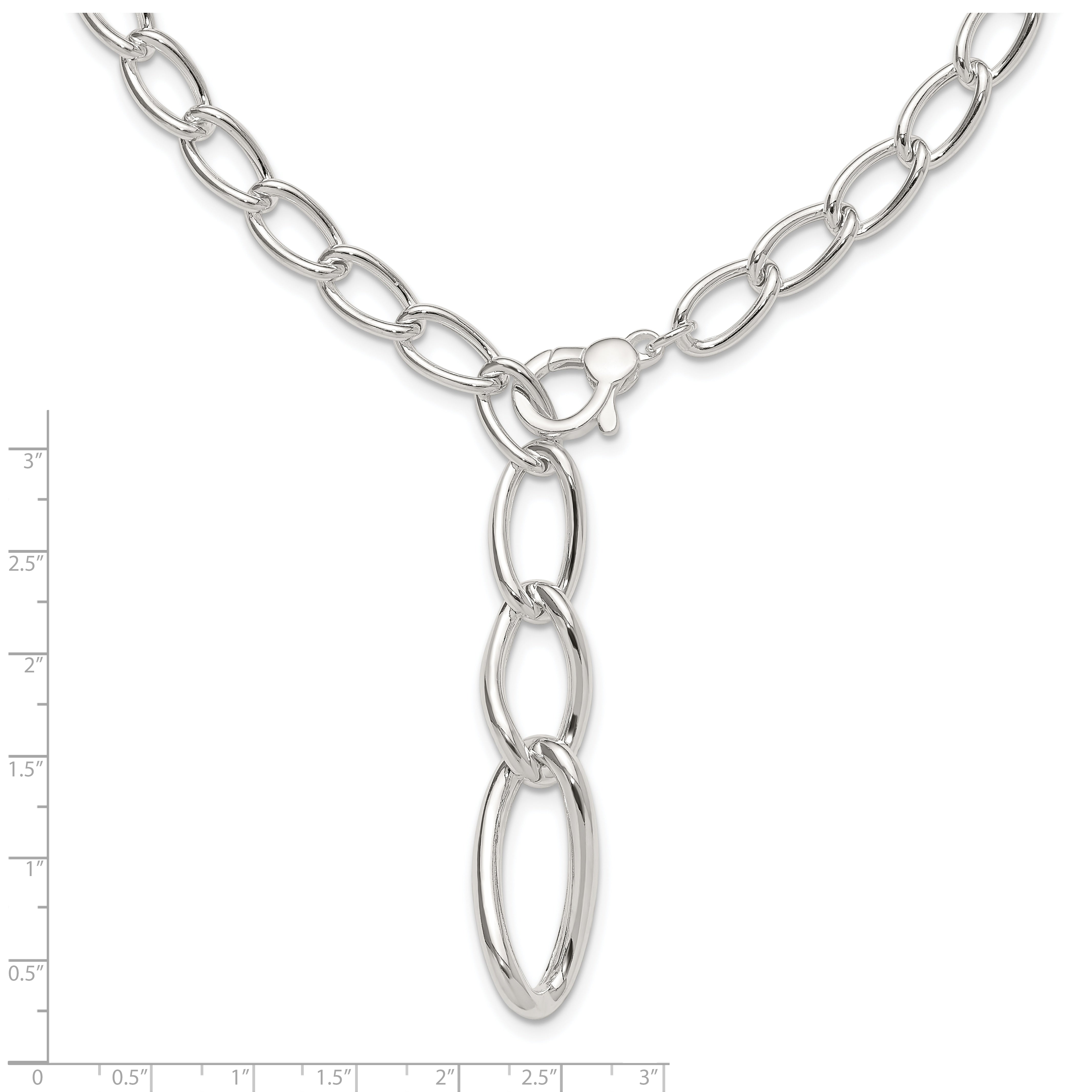 Sterling Silver Polished and Hollow Fancy Link Drop Necklace