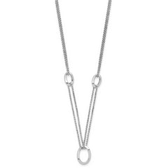 Sterling Silver Rh-plated 18in w/2in ext Fancy 2-Strand Ovals Necklace