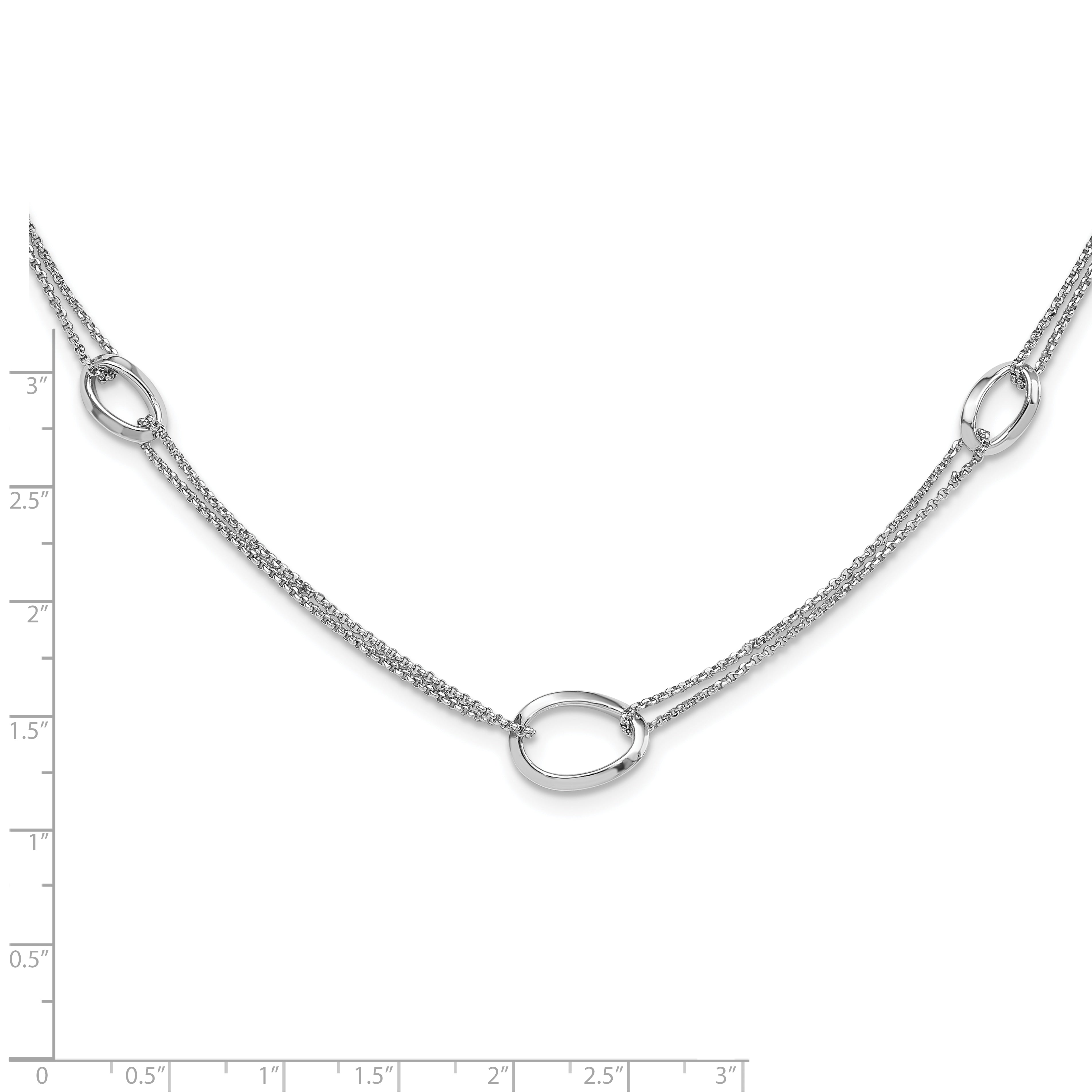 Sterling Silver Rh-plated 18in w/2in ext Fancy 2-Strand Ovals Necklace