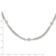 Sterling Silver Polished Multi-strand Beaded 18in Necklace